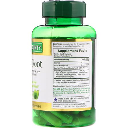 Örter, Valerian, Homeopati, Örter: Nature's Bounty, Valerian Root with Proprietary Herbal Blend, 450 mg, 100 Capsules
