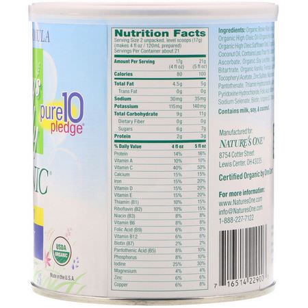 Mjölkpulver, Formel, Barnfoder, Barn: Nature's One, Baby's Only Organic, Toddler Formula, Dairy, 12.7 oz (360 g)