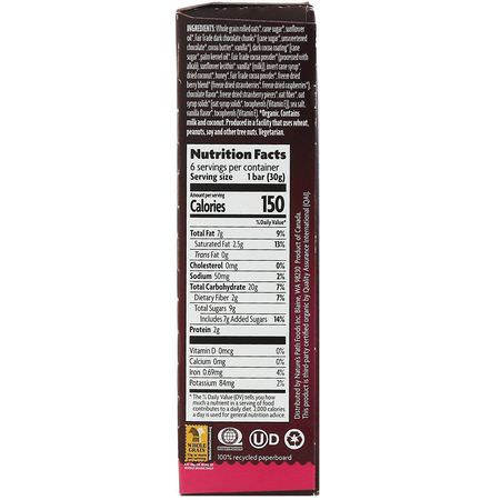 Granola Barer: Nature's Path, Love Crunch, Premium Organic Granola Bars, Dark Chocolate & Red Berries, 6 Bars, 1.06 oz (30 g) Each