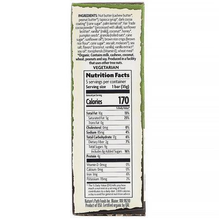 Snack Bars: Nature's Path, Nut Butter Bars, Coconut & Cashew, 5 Bars, 1.23 oz (35 g) Each