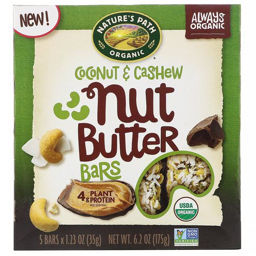 Nature's Path, Nut Butter Bars, Coconut & Cashew, 5 Bars, 1.23 oz (35 g) Each Review