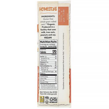 Varmt Spannmål, Havremjöl, Havre, Frukostmat: Nature's Path, Organic Instant Oatmeal, Homestyle, 8 Packets, 11.3 oz (320 g)