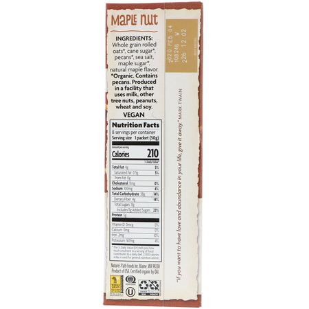 Varmt Spannmål, Havremjöl, Havre, Frukostmat: Nature's Path, Organic Instant Oatmeal, Maple Nut, 8 Packets, 14 oz (400 g)