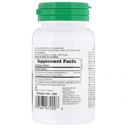 Hagtorn, Homeopati, Örter: Nature's Plus, Herbal Actives, Hawthorne, 150 mg, 60 Vegetarian Capsules