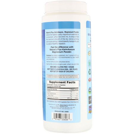 Magnesium, Mineraler, Kosttillskott: Nature's Plus, KalmAssure Magnesium Powder, Unflavored, 400 mg, 0.80 lb (360 g)