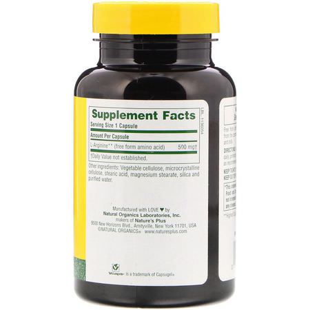 L-Arginine, Amino Acids, Supplements: Nature's Plus, L-Arginine, 500 mg, 90 Vegetarian Capsules