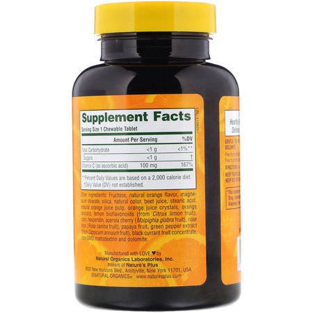 Influensa, Hosta, Kall, Askorbinsyra: Nature's Plus, Orange Juice Jr, Vitamin C Supplement, 100 mg, 180 Tablets