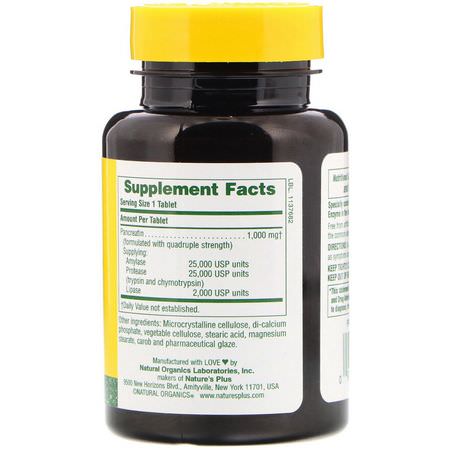 Pankreatin, Matsmältning, Kosttillskott: Nature's Plus, Pancreatin, 1000 mg, 60 Tablets