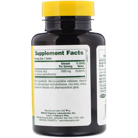 Vitamin B, Vitaminer, Kosttillskott: Nature's Plus, Pantothenic Acid, 1000 mg, 60 Tablets
