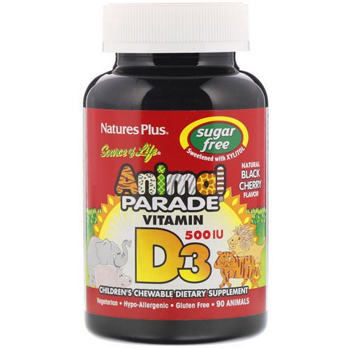 Nature's Plus, Source of Life, Animal Parade, Vitamin D3, Sugar Free, Natural Black Cherry Flavor, 500 IU, 90 Animal-Shaped Tablets Review