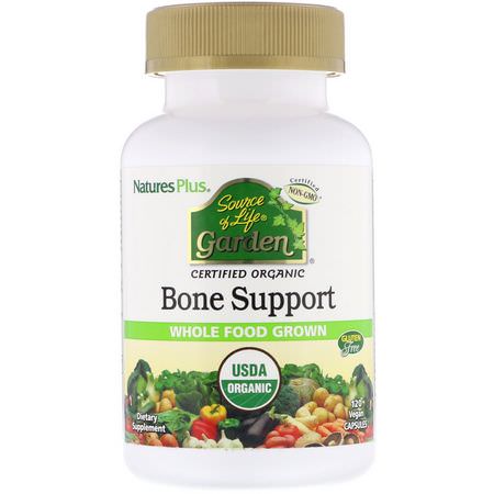Ben, Glukosamin-Kondroitin, Led, Kosttillskott: Nature's Plus, Source of Life Garden, Organic Bone Support, 120 Vegan Capsules
