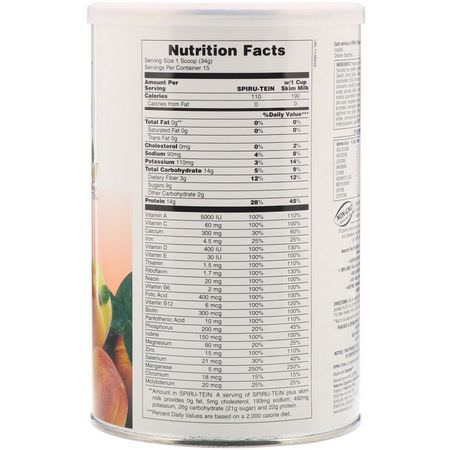 Måltidsersättningar, Vikt, Kost, Kosttillskott: Nature's Plus, Spiru-Tein, High Protein Energy Meal, Peaches & Cream, 1.1 lbs (510 g)