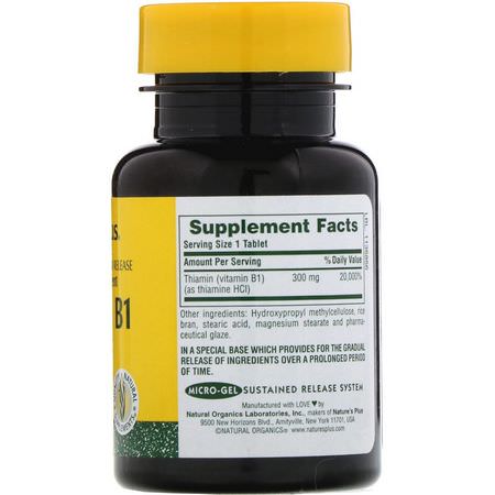 Vitamin B, Vitaminer, Kosttillskott: Nature's Plus, Vitamin B-1, 300 mg, 90 Tablets