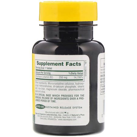Vitamin B, Vitaminer, Kosttillskott: Nature's Plus, Vitamin B-2, 250 mg, 60 Tablets