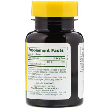 D3 Cholecalciferol, D-Vitamin, Vitaminer, Kosttillskott: Nature's Plus, Vitamin D3, 400 IU, 90 Tablets