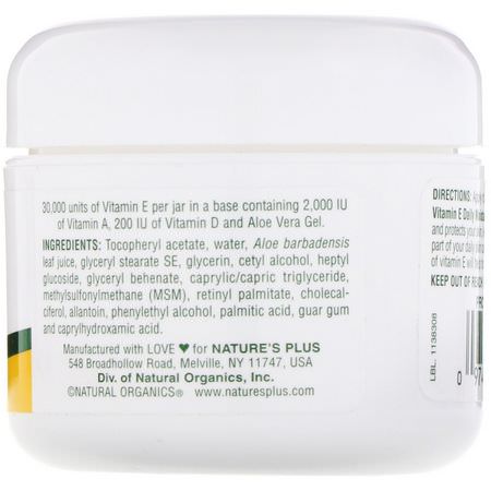 Hudbehandling, E-Vitaminoljor, Massagoljor, Kropp: Nature's Plus, Vitamin E Cream, 30,000 IU, 2.2 oz (63 g)