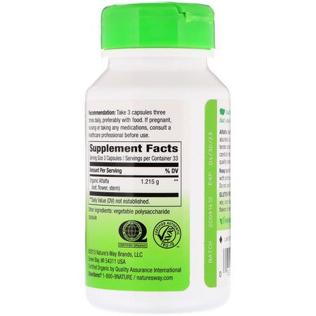Alfalfa, Homeopati, Örter: Nature's Way, Alfalfa Young Harvest, 405 mg, 100 Vegetarian Capsules