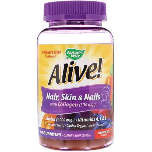 Nature's Way, Alive! Hair, Skin & Nails with Collagen, Strawberry Flavored, 60 Gummies Review