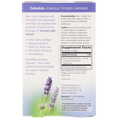 Homeopati, Örter, Binjurar, Kosttillskott: Nature's Way, CalmAid, Clinically Studied Lavender, 30 Softgels