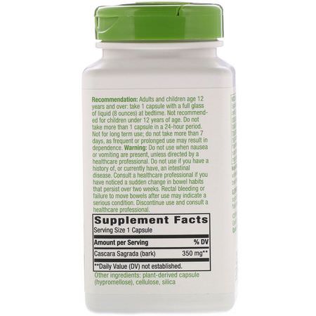 Cascara Sagrada, Homeopati, Örter: Nature's Way, Cascara Sagrada, 350 mg, 180 Vegan Capsules