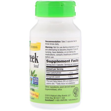 Bockhornsklöver, Homeopati, Örter: Nature's Way, Fenugreek Seed, 610 mg, 100 Vegetarian Capsules
