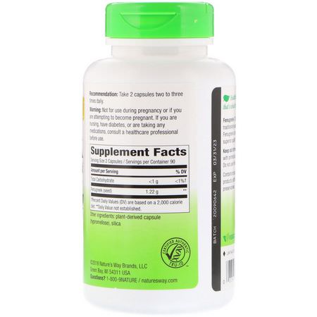 Bockhornsklöver, Homeopati, Örter: Nature's Way, Fenugreek Seed, 610 mg, 180 Vegetarian Capsules