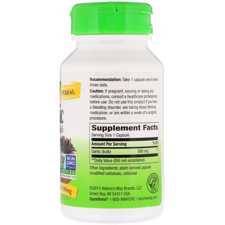 Vitlök, Homeopati, Örter: Nature's Way, Garlic Bulb, 580 mg, 100 Vegetarian Capsules