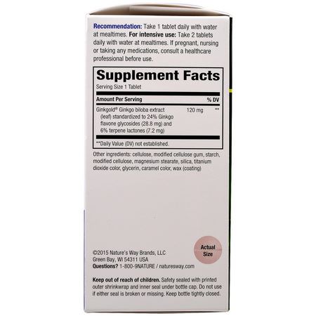 Ginkgo Biloba, Homeopati, Örter: Nature's Way, Ginkgold Max, 120 mg, 60 Tablets
