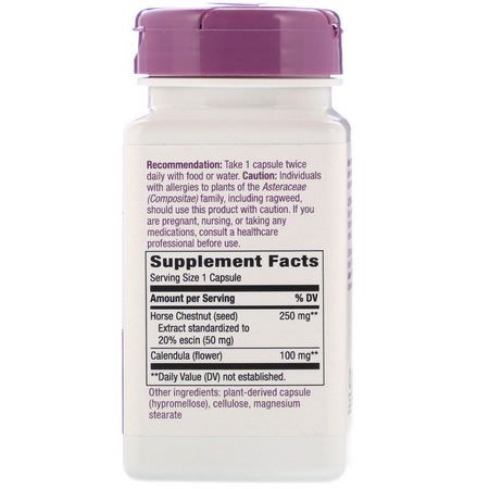 Hästkastanj, Homeopati, Örter: Nature's Way, Horse Chestnut, 250 mg, 90 Vegan Capsules
