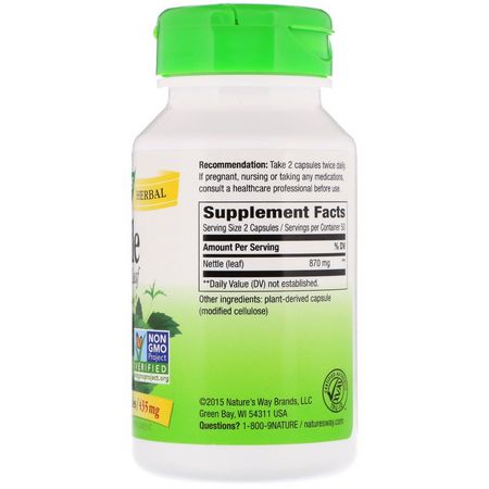 Nässlor, Homeopati, Örter: Nature's Way, Nettle Leaf, 435 mg, 100 Vegetarian Capsules