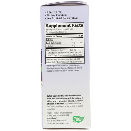 Influensa, Hosta, Förkylning, Kosttillskott: Nature's Way, Original Sambucus, Standardized Elderberry, Syrup, 4 fl oz (120 ml)