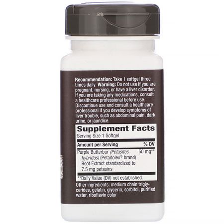 Butterbur, Homeopati, Örter: Nature's Way, Petadolex, Pro-Active, 50 mg, 60 Softgels