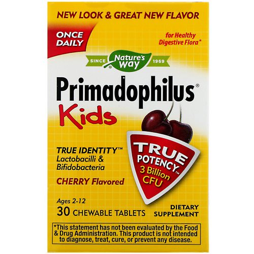 Nature's Way, Primadophilus, Kids, Cherry, 3 Billion CFU, 30 Chewable Tablets Review