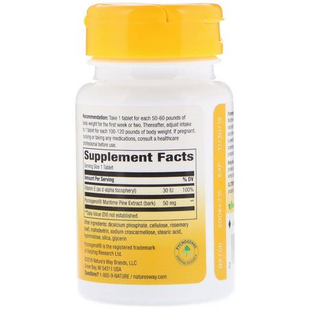 Pyknogenol, Extrakt Av Tallbark, Antioxidanter, Kosttillskott: Nature's Way, Pycnogenol, Pine Bark Extract, 50 mg, 30 Tablets