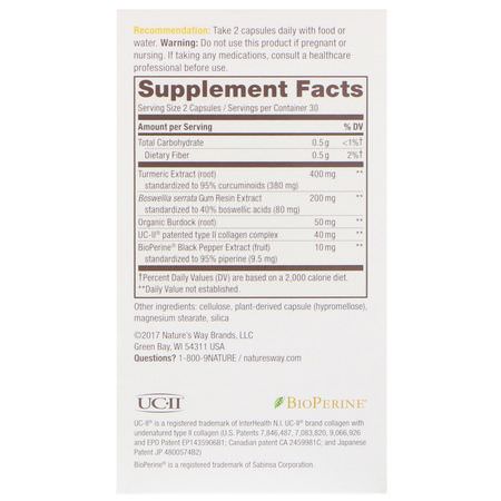 Curcumin, Gurkmeja, Antioxidanter, Kosttillskott: Nature's Way, Turmerich, Joint, 400 mg, 60 Plant-Based Capsules
