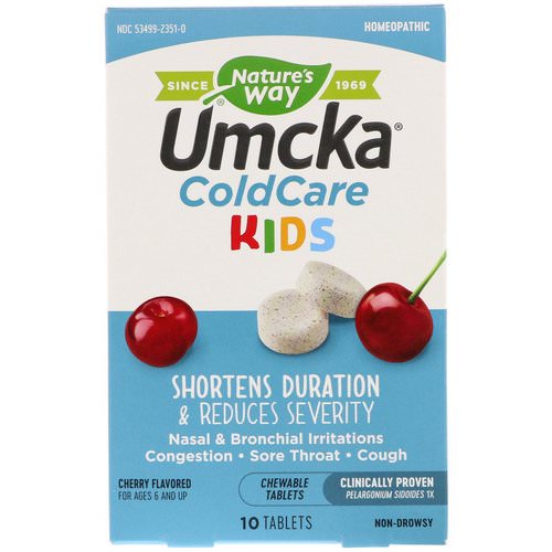 Nature's Way, Umcka, ColdCare Kids, Cherry Flavored, 10 Chewable Tablets Review