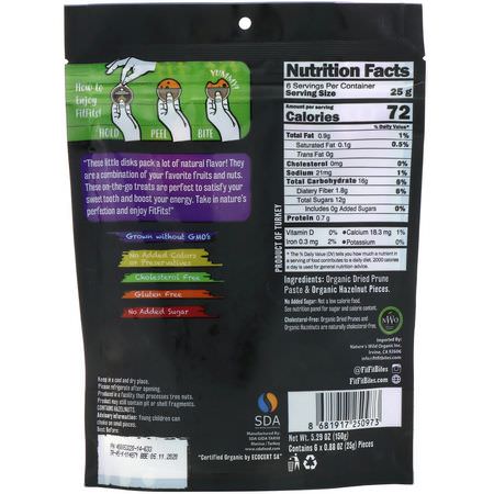 Svisker, Plommon, Grönsaker, Grönsaksnacks: Nature's Wild Organic, Organic, Fruit & Snacking Nut Bites, Prune & Hazelnut, 6 Pack, 0.88 oz (25 g)