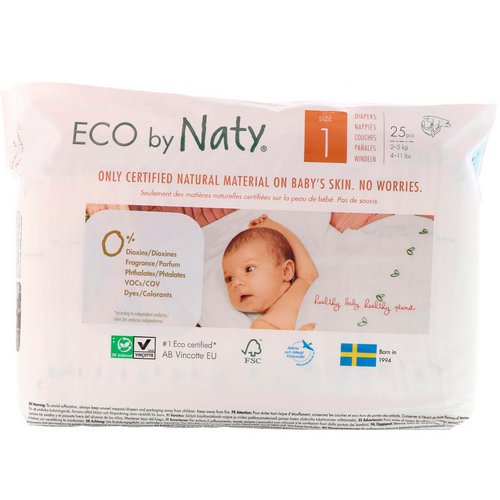 Naty, Diapers for Sensitive Skin, Size 1, 4-11 lbs (2-5 kg), 25 Diapers Review