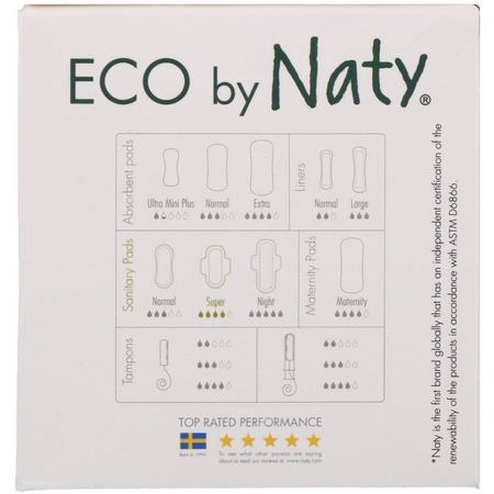 Engångsunderlag, Feminina Dynor, Feminin Hygien, Bad: Naty, Thin Pads, Super, 13 Eco Pieces