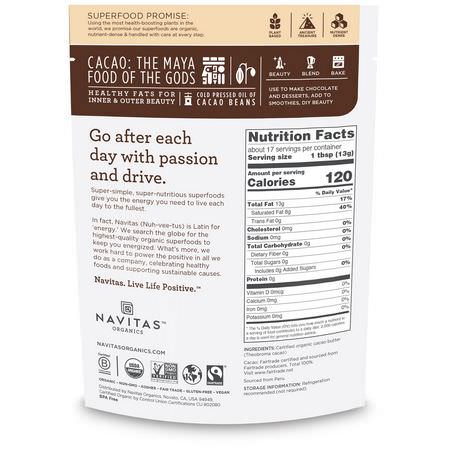Kakaosmör, Konserver, Spridningar, Knappar: Navitas Organics, Organic Cacao Butter, 8 oz (227 g)