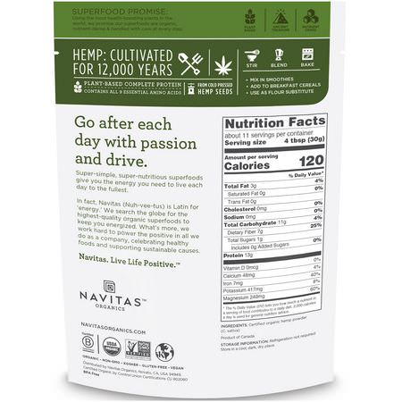 Hampfrön, Nötter, Hamptillskott: Navitas Organics, Organic Hemp Powder, 12 oz (340 g)