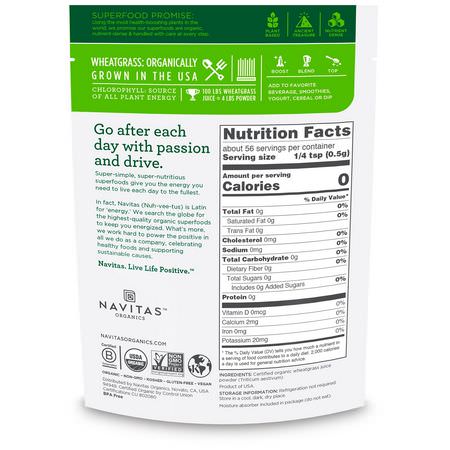 Vetegräs, Superfoods, Greener: Navitas Organics, Organic Wheatgrass Juice Powder, 1 oz (28 g)