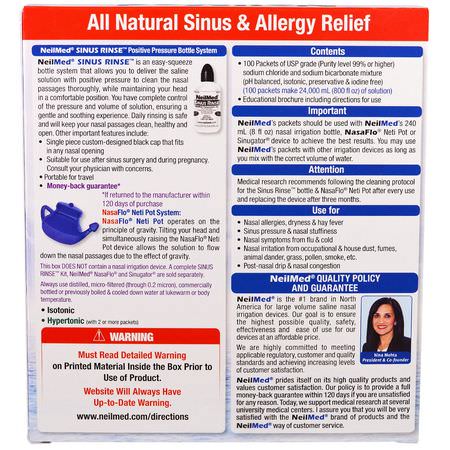 Sinus Wash, Nasal, First Aid, Medicine Cabinet: NeilMed, Sinus Rinse, All Natural Relief, 100 Premixed Packets