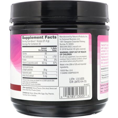 Kollagentillskott, Fog, Ben, Kosttillskott: Neocell, Collagen Protein Peptides, Pomagranate Acai, 15.1 oz (428 g)