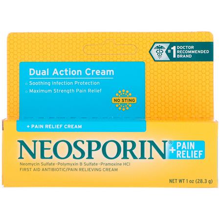 Smärtlindring, Salvor, Tematik, Första Hjälpen: Neosporin, Dual Action Cream, Pain Relief Cream, 1 oz (28.3 g)