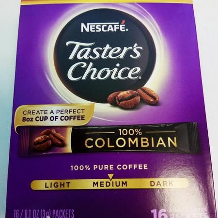 Nescafe, Taster's Choice, Instant Coffee, 100% Colombian, 16 Single Serve Packets, 0.1 oz (3 g) Each