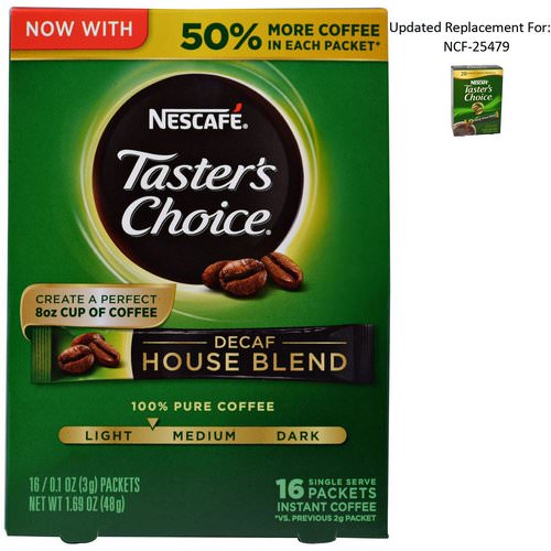 Nescafe, Taster's Choice, Instant Coffee, Decaf House Blend, 16 Single Serve Packets, 0.1 oz (3 g) Each Review