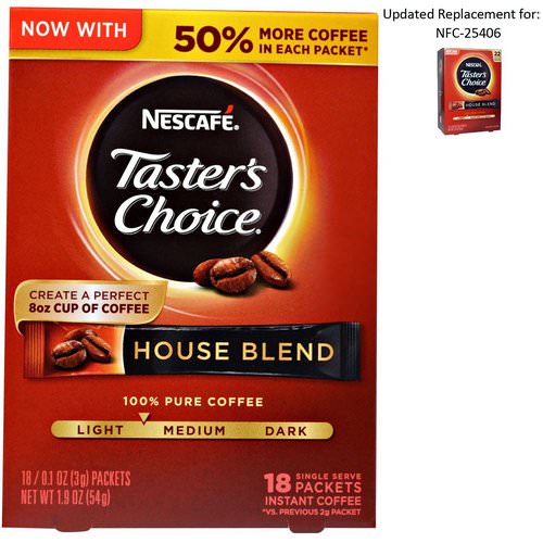 Nescafe, Taster's Choice, Instant Coffee, House Blend, 18 Single Serve Packets, 0.1 oz (3 g) Each Review
