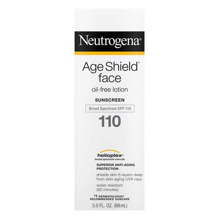 Ansiktssolkräm, Bad: Neutrogena, Age Shield Face, Oil-Free Sunscreen, SPF 110, 3 fl oz (88 ml)