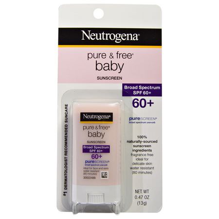 Solskyddsmedel För Kropp, Bad, Solskyddsmedel För Baby: Neutrogena, Pure & Free Baby Sunscreen, SPF 60+, 0.47 oz (13 g)